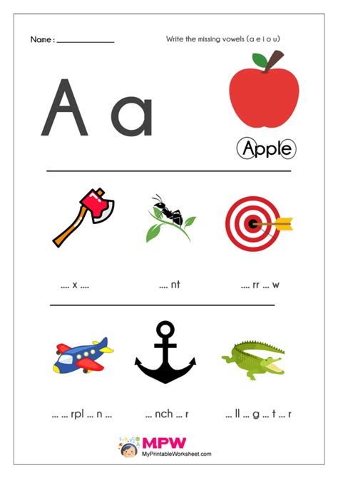 Missing Vowels Worksheets, a e i o u Vowels Worksheets for Kindergarten ...