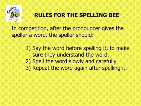 Spelling Bee Rules | Spelling bee, Spelling, Words