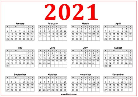 Printable 2021 Calendar Week Starts On Monday - Calendar Page