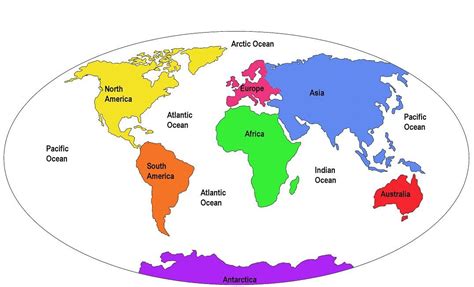 World Map With Labeled Continents And Oceans