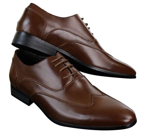 Mens Leather Laced Brogues Italian Designer Shoes Smart Formal Classic ...