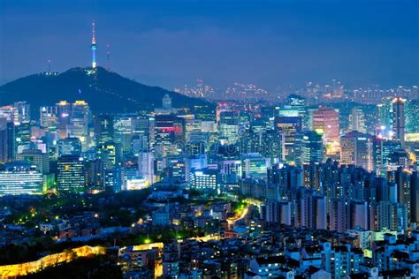 Seoul Skyline in the Night, South Korea. Stock Image - Image of dusk ...