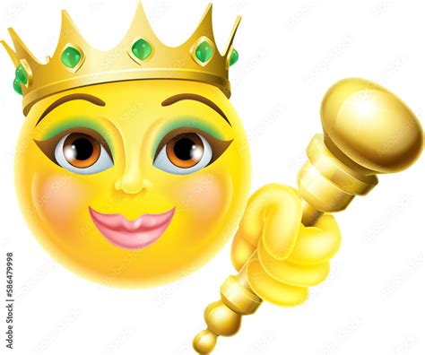 A queen or princess emoticon emoji cartoon face wearing a gold crown ...