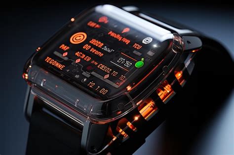 Premium AI Image | a smart watch with an orange light on it's face and ...