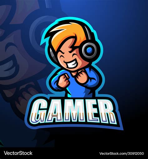 Gamer boy mascot esport logo design Royalty Free Vector