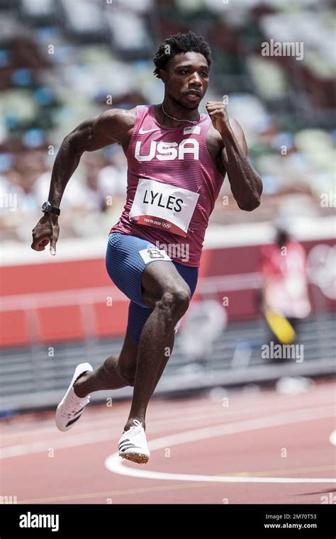 Noah Lyles (USA) competing in the Men's 200 metres at the 2020 (2021 ...