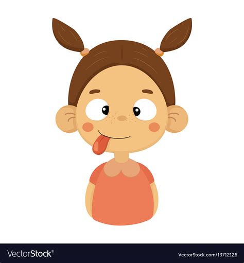 Silly and joking little girl flat cartoon portrait