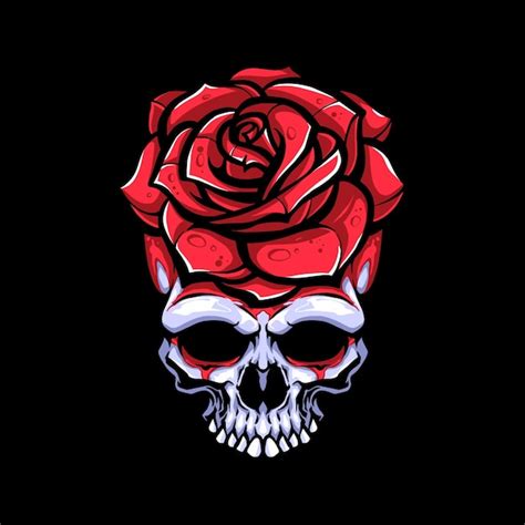 Free Vector | Skull with red rose vector