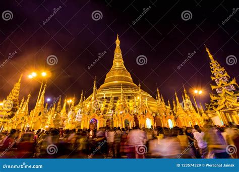 Shwedagon Pagoda at night editorial stock image. Image of biggest ...