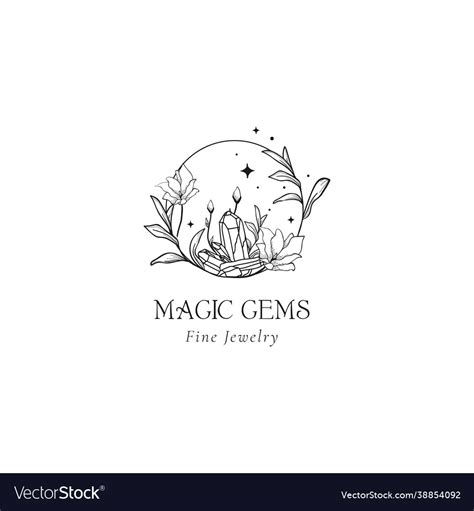 Floral mystic logo design handdrawn magic gems Vector Image