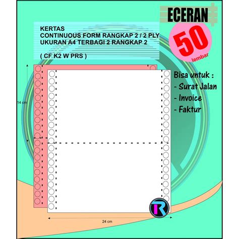 Jual Kertas Continous Form NCR (A4 1/2 Kuarto) PRS 2 Ply - ISI 5O ...