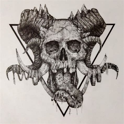 Demon skull, me, fineliners, 2022 : r/Art