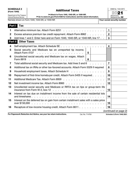 IRS Schedule 2 Form 1040 or 1040-SR ≡ Fill Out Printable PDF Forms