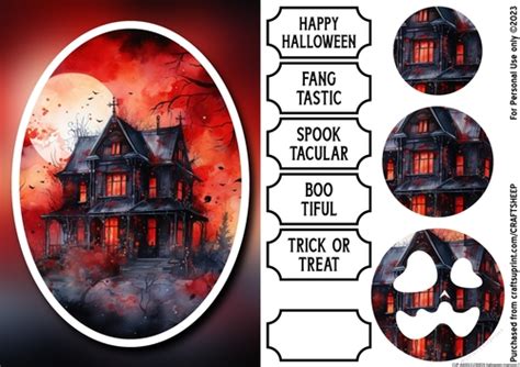 Halloween Mansion Quick Card Front A5 and 5x7in with Spooky Pyramage ...