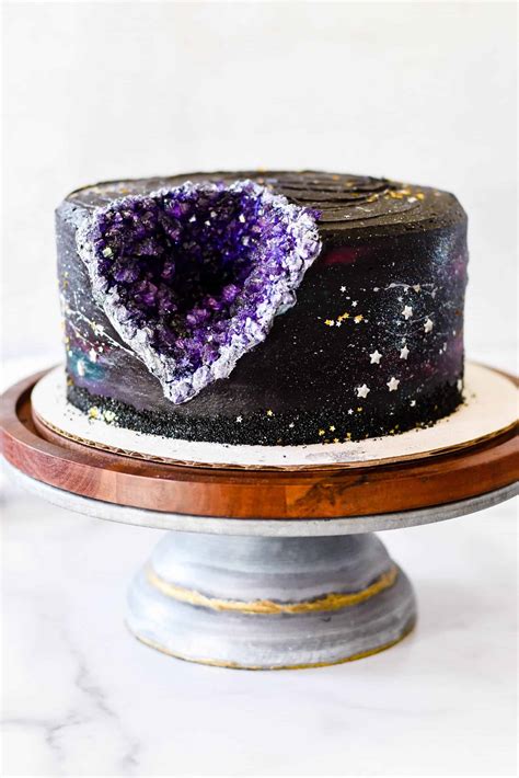 Black Frosting Recipe + Galaxy Geode Birthday Cake - Something Swanky