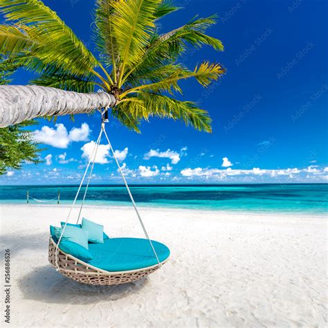 Tropical beach background as summer landscape with beach swing or ...