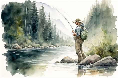 Fly Fisherman in a Watercolor Style Canvas, Metal, Acrylic, or Giclee ...