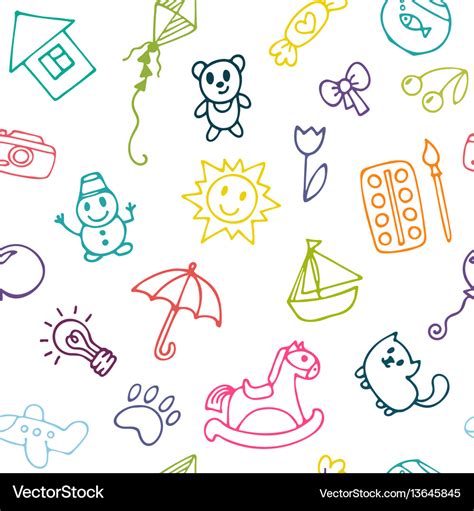 Doodle children drawing background seamless Vector Image