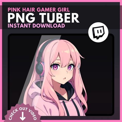 Pngtuber Pink Hair Gamer Girl Half Body Pngtuber Twitch Streaming Easy ...