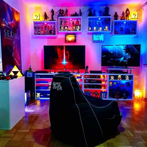 LED Colorfully Lit Game Room | Video game rooms, Video game room design ...