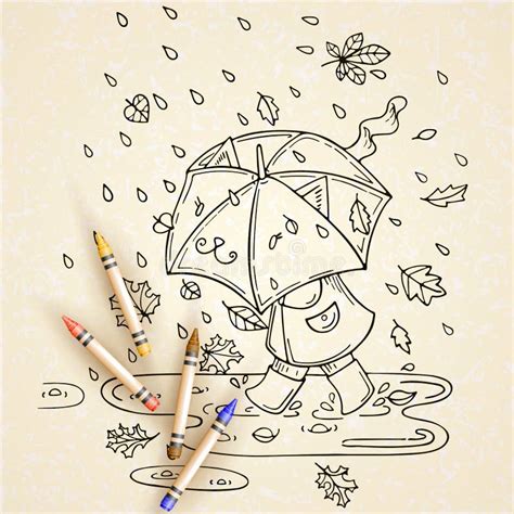 Vector Illustration of Cute Kid with Umbrella in Rainy Season. Stock ...