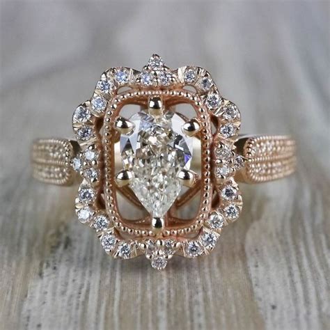 Pear Cut Diamond Custom Halo Antique Engagement Ring