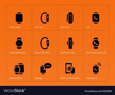 Mobile smart watch icons on orange background Vector Image