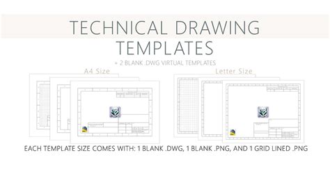 4 Printable PDF Files Technical Drawing Templates & 2 BONUS DWG Virtual ...