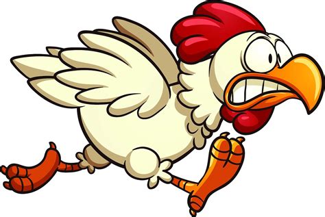 Crazy Silly Running Scared Chicken Cartoon Vinyl Sticker, Running Right ...