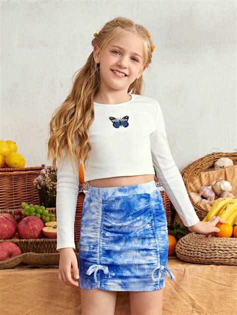 SHEIN Girls Striped Trim Top & Pants Set | Skirts for kids, Tween ...