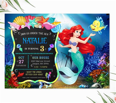 Little Mermaid Birthday Invitation Editable Template