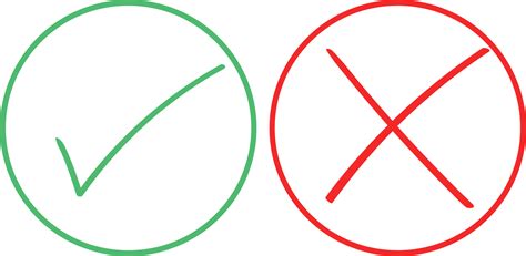 Thin line check mark icons. Green tick and red cross checkmarks flat ...