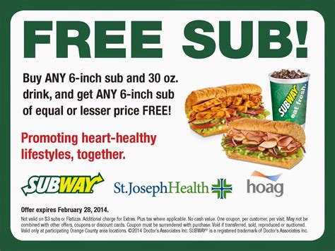 Printable Current Subway Coupons