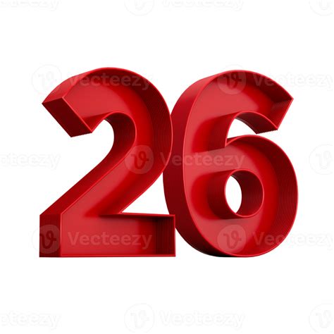 3d illustration of red number 26 or Twenty SIx inner shadow 22892274 PNG