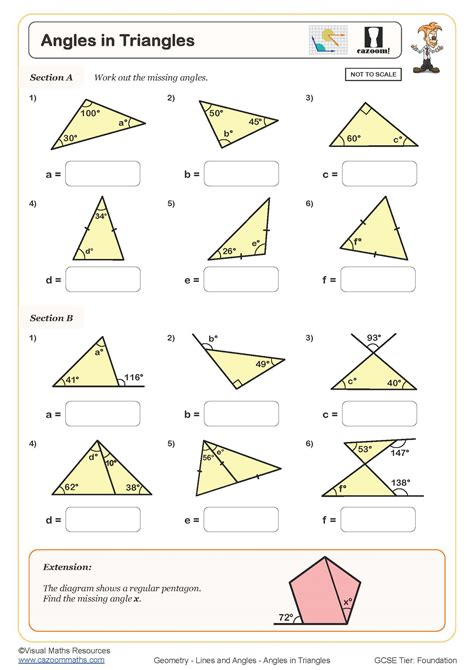 Angles in Triangles Free Worksheet | Printable PDF Worksheets