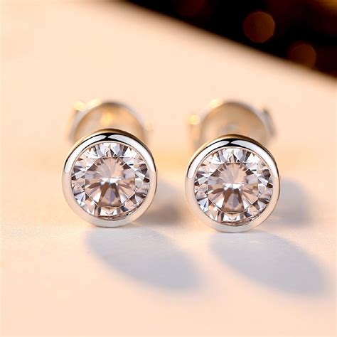 Single Diamond Bezel Stud Earrings Plated 18k Platinum Platinum Gold ...