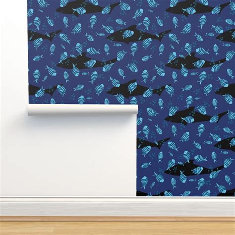 pilot fish and sharks by rysunki_malunki Wallpaper | Spoonflower