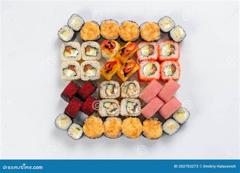 Large Set of Different Types of Maki Sushi Stock Image - Image of ...