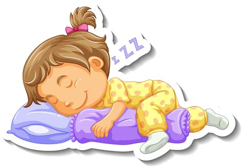 Sticker template with a little girl sleeping cartoon character isolated ...