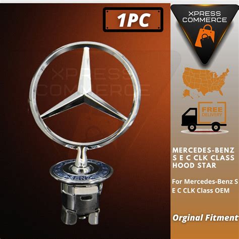 Mercedes Benz Front Hood Ornament Mounted Star Logo Badge Emblem C E S ...