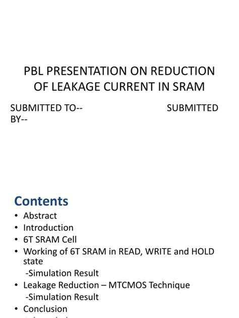 Reduction of Leakage Current in 6t SRAM Cell | PDF | Random Access ...