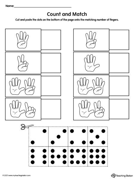 Finger Counting and Number Match Worksheet | MyTeachingStation.com