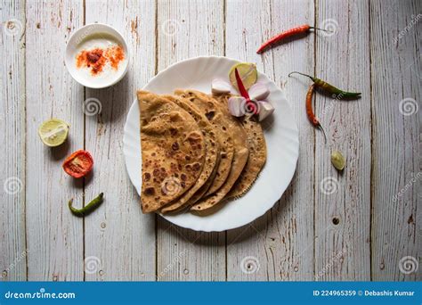 Stuffed Sattu Paratha With Homemade Curd For Breakfast Stock Image ...