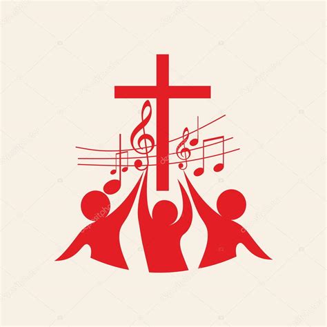 Church logo. Cross, music, music notes, song, choir, people, red Stock ...