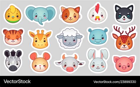 Cute animal stickers smiling adorable animals Vector Image