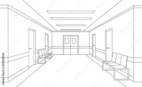 hospital, clinic waiting room corridor sketch interior Stock Vector ...