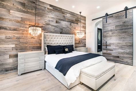 PBW: Tobacco Barn Grey Wood Wall - Master Bedroom