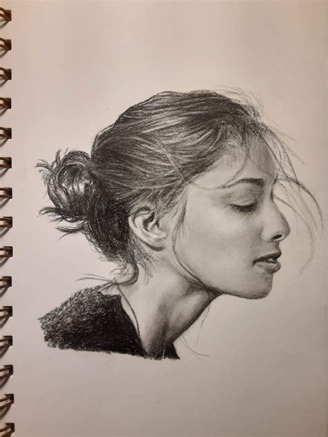 Charcoal sketch of a woman's face in profile. : r/drawing