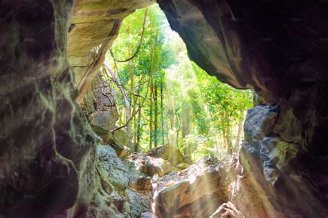 View from inside to cave entrance containing cave, entrance, and nature ...