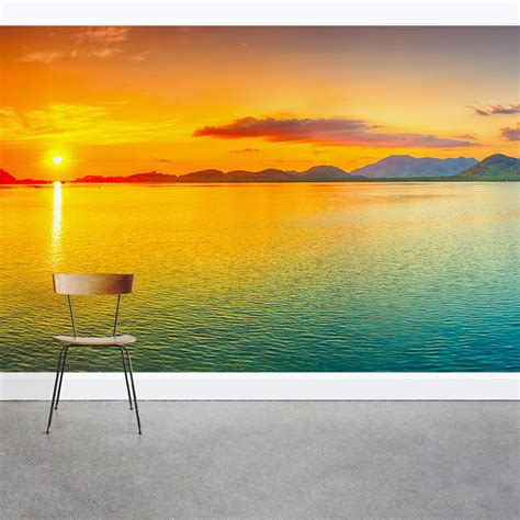 Ocean & Mountains Sunset Wall Mural | Wallums